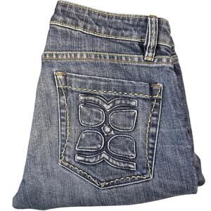 BCBG Maxazria Women's Mid Rise Med Wash Slim Straight Blue Denim Jeans Size 28